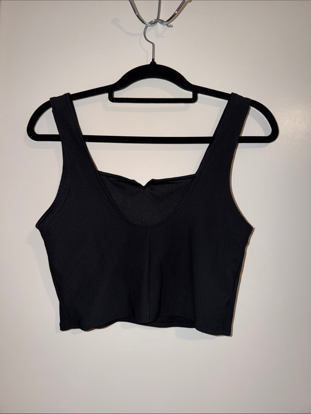 Black Ribbed Square-Neck Crop Top - Picture 4 of 5